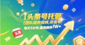 【头条号托管 】团队提供视频，你发布，每天5分钟，最高躺挣1W+【揭秘】-沐风资源库