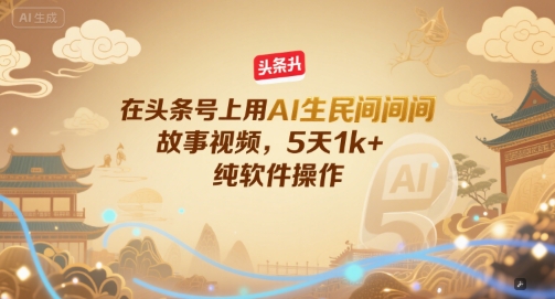 在头条号上用AI生民间故事视频，5天1k+，纯软件操作-沐风资源库