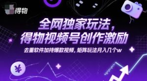 全网独家玩法，得物视频号创作激励 去重软件加持爆款视频，矩阵玩法月入几个w【揭秘】-沐风资源库