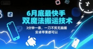 6月底最新快手双魔法搬运技术，3分钟一条，一刀不剪无脑搬，安卓苹果都可以-沐风资源库