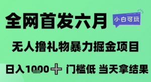 全网首发六月，无人撸礼物暴力掘金项目，日入1K+门槛低，当天拿结果，小白可玩【揭秘】-沐风资源库