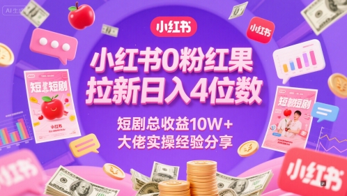 小红书0粉红果短剧拉新日入4位，数短剧总收益10W+大佬实操经验分享-沐风资源库