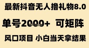 最新抖音无人撸礼物8.0，单号2k+，可矩阵风口项目，小白当天拿结果【揭秘】-沐风资源库