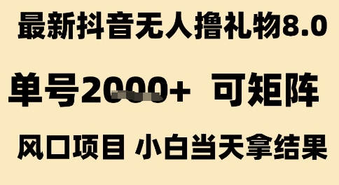 最新抖音无人撸礼物8.0，单号2k+，可矩阵风口项目，小白当天拿结果【揭秘】-沐风资源库