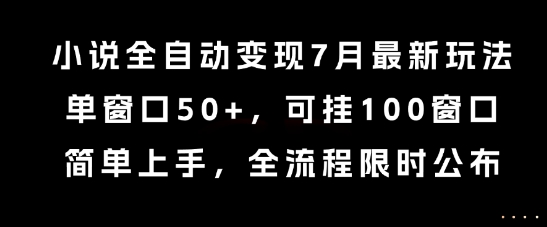 小说全自动变现7月玩法，单窗口50+，可挂100窗口，简单上手，全流程限时公布【揭秘】-沐风资源库