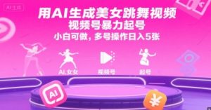 用AI生成美女跳舞视频，视频号暴力起号，小白可做，多号操作日入5张-沐风资源库