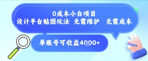 0成本小白项目，设计平台贴图玩法，无需维护，无需成本，单账号单月可产生收益4k+-沐风资源库