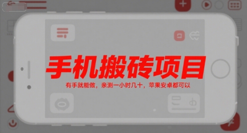 手机搬砖项目，有手就能做，亲测一小时几十，苹果安卓都可以-沐风资源库