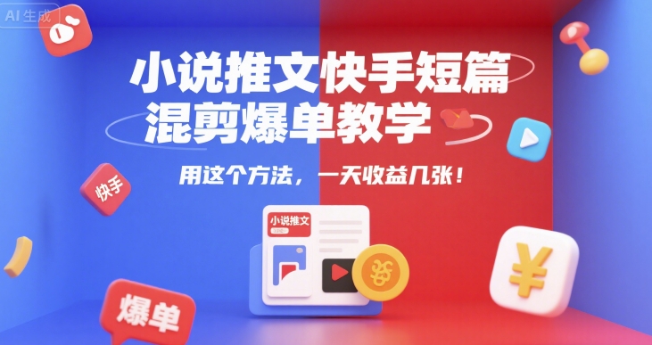 小说推文快手短篇混剪爆单教学,用这个方法,一天收益几张-沐风资源库