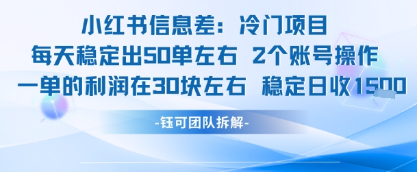 小红书信息差冷门项目一单利润30块每天稳定1.5k左右2个账号操作-沐风资源库
