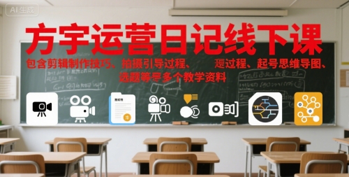 方宇运营日记线下课，包含剪辑制作技巧、拍摄引导过程、起号思维导图、选题等多个教学资料-沐风资源库