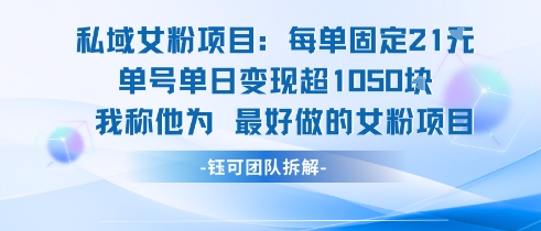 私域女粉项目：每单固定21块，单日变现超1k+，最好做的女粉项目-沐风资源库