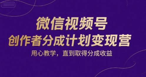 微信视频号创作者分成计划变现营，用心教学，直到取得分成收益-沐风资源库