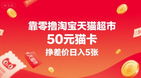 靠零撸淘宝天猫超市50元猫卡，挣差价日入5张-沐风资源库