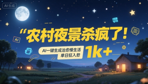 农村夜景杀疯了！AI一键生成治愈系慢生活，单日狂入1k+-沐风资源库