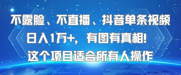 不露脸、不直播、抖音单条视频日入1W+，有图有真相！这个项目适合所有人操作-沐风资源库