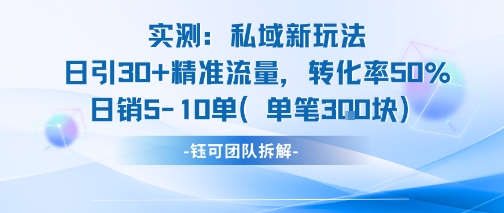 实测私域新玩法日引30加精准流量转化率50%日销5-10单每笔3张-沐风资源库
