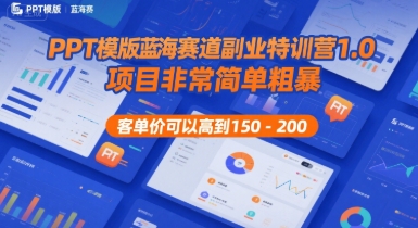 PPT模版蓝海赛道副业特训营1.0，项目非常简单粗暴，客单价可以高到150-200-沐风资源库