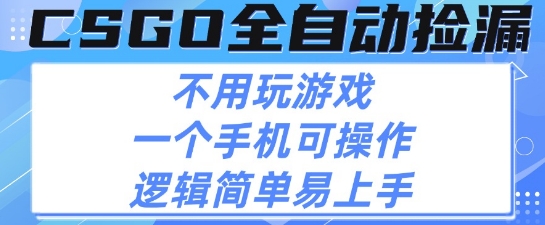 CSGO自动捡漏项目，最新独家玩法，不用挂G不用玩游戏，一个手机即可操作，新手小白轻松月入1W+【揭秘】-沐风资源库