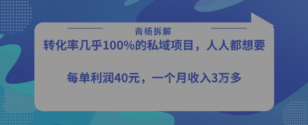 转化率最高的私域项目，每单利润40-50米，月入过1w-沐风资源库