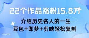 22个作品涨粉15.8W ，介绍历史名人的一生 ， 豆包+即梦+剪映轻松复制-沐风资源库