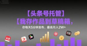 【头条号托管 】我存作品到草稿箱，你每天5分钟发布，最高月入2W+【揭秘】-沐风资源库