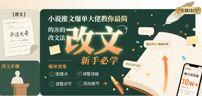 小说推文爆单大佬教你最简单的改文方法实操课，新手必学-沐风资源库