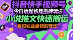 抖音快手视频号今日话题快速搬砖玩法，小说推文快速搬运，看见收益最快的玩法-沐风资源库