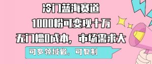 冷门蓝海赛道，1000粉可变现十W，无门槛0成本，市场需求大，可多领域做，可复制性强-沐风资源库