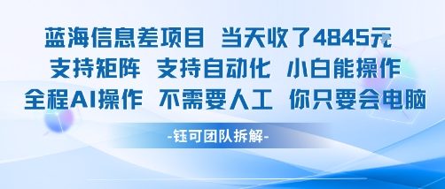 蓝海信息差项目当天收米1k+ 支持矩阵支持自动化小白能操作全程AI操作不需要人工你只要会电脑-沐风资源库