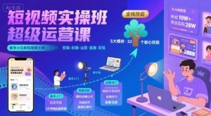 短视频实操班超级运营课，新手小白到短视频大神必修课程，剪辑-拍摄-运营-直播-变现-沐风资源库