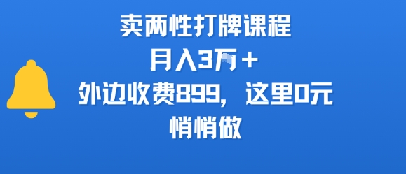 卖两性打牌课程，月入3W+外边收费899的课程，这里0元，悄悄做-沐风资源库