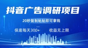 抖音广告调研项目，只需复制粘贴广告即可挣钱，任务不限量，一天稳定3张-沐风资源库