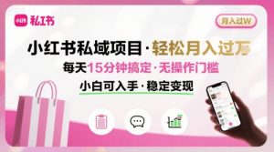小红书私域项目 月入过W非常轻松 每天15分钟即可搞定，无任何操作门槛，小白可入手-沐风资源库