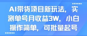 AI带货项目新玩法，实测单号月收益3W，小白操作简单，可批量起号-沐风资源库