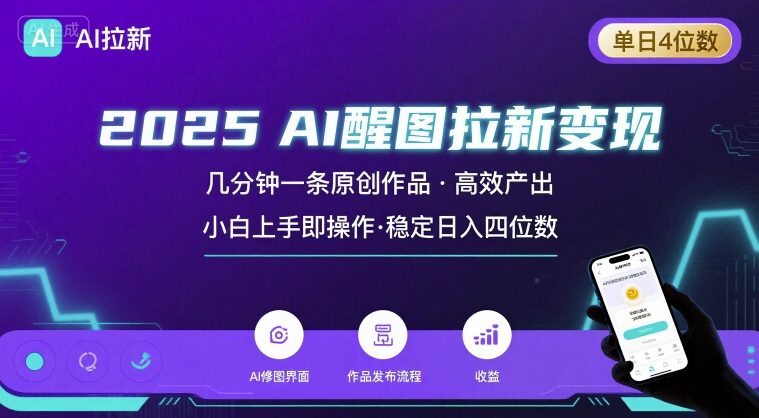 2025最强AI醒图拉新，几分钟一条原创作品，单日收入4位数，小白也能上手操作-沐风资源库