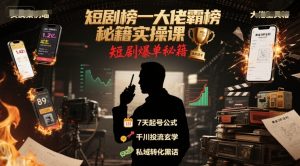 短剧榜一大佬霸榜秘籍实操课，短剧爆单秘籍-沐风资源库