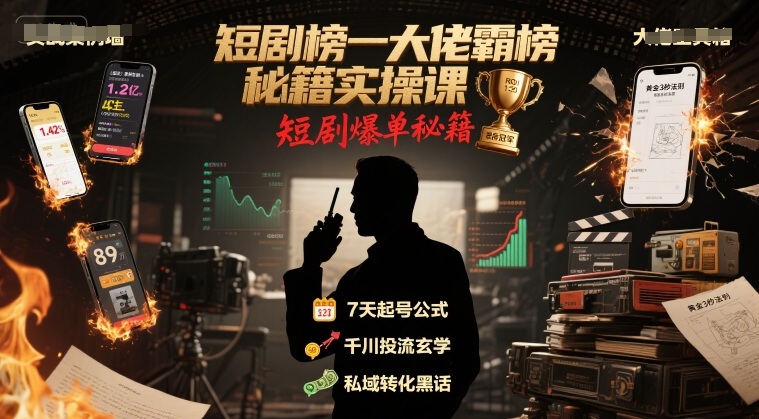 短剧榜一大佬霸榜秘籍实操课，短剧爆单秘籍-沐风资源库