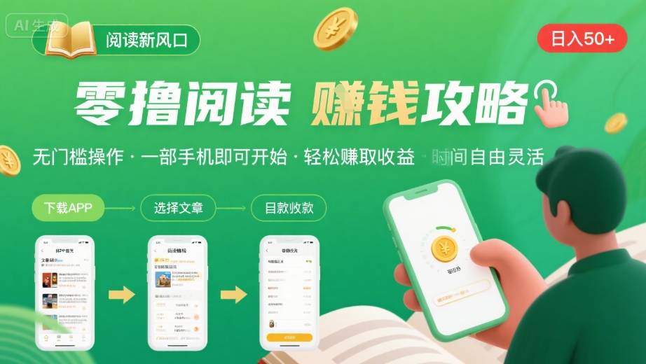 零撸阅读新风口，无门槛轻松挣，一部手机，日入 50-3张【揭秘】-沐风资源库