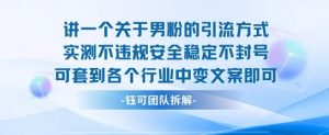2025关于男粉的引流方式实测不违规安全稳定不封号可套到各个行业中变文案即可-沐风资源库