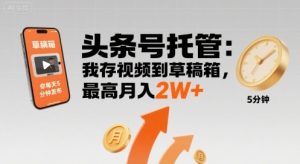 【头条号托管 】我存视频到草稿箱，你每天5分钟发布，最高月入2W+【揭秘】-沐风资源库