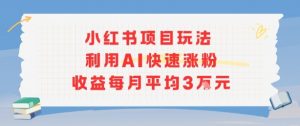 小红书商单项目新玩法，利用AI快速涨粉收益每月平均3W-沐风资源库