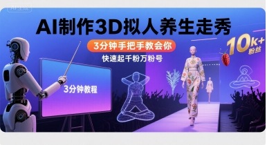 Ai制作3D拟人养生走秀，3分钟手把手教会你，快速起千粉万粉号-沐风资源库