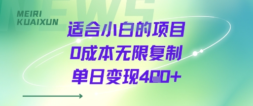 适合小白的项目0成本无限复制单日变现4张+-沐风资源库