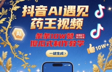 抖音AI遇见药王视频，条条10W赞，快速起千粉万粉号，傻瓜式制作教学-沐风资源库