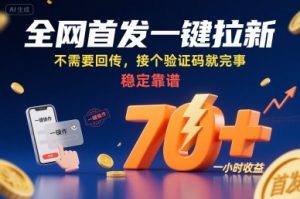 全网首发一键拉新项目，不需要回传，接个验证码就完事，稳定靠谱，一小时收益70+【揭秘】-沐风资源库