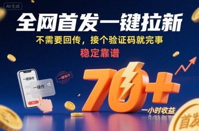 全网首发一键拉新项目，不需要回传，接个验证码就完事，稳定靠谱，一小时收益70+【揭秘】-沐风资源库