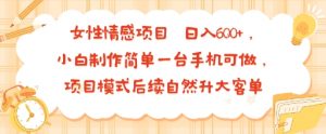 女性情感项目 小白制作简单一台手机可做 项目模式后续自然升大客单 日入6张-沐风资源库