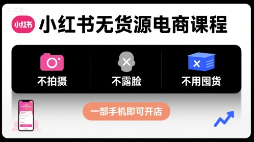 小红书无货源电商课程，不拍摄不露脸不用囤货，一部手机即可开店-沐风资源库