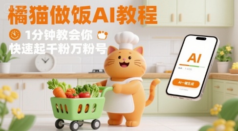 有趣的橘猫买菜做饭视频，用AI一键搞定，1分钟教会你，快速起千粉万粉号-沐风资源库